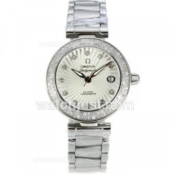 Omega Ladymatic Diamond Bezel with White Dial S/S-Sapphire Glass