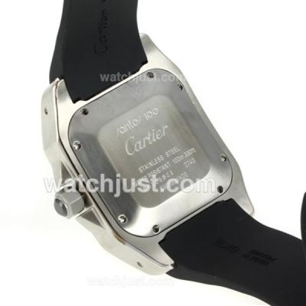 Cartier Santos 100 Swiss ETA 2836 Movement with White Dial-Black Rubber Strap