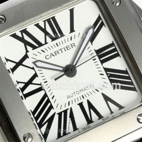 Cartier Santos 100 Swiss ETA 2836 Movement with White Dial-Black Rubber Strap