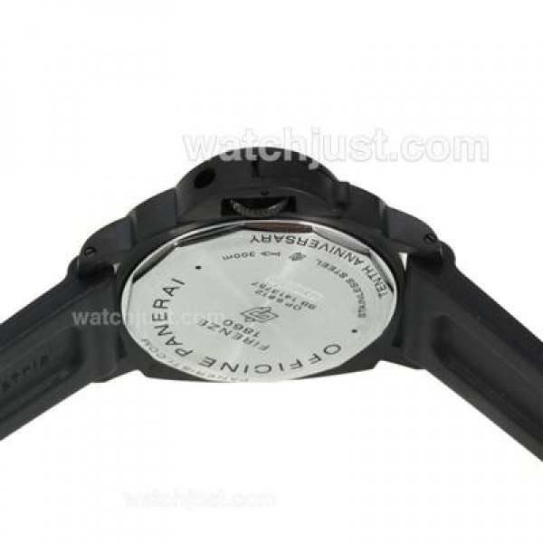 Panerai Luminor OP Logo Swiss Valjoux 7750 Movement PVD Case with Black Dial-Rubber Strap