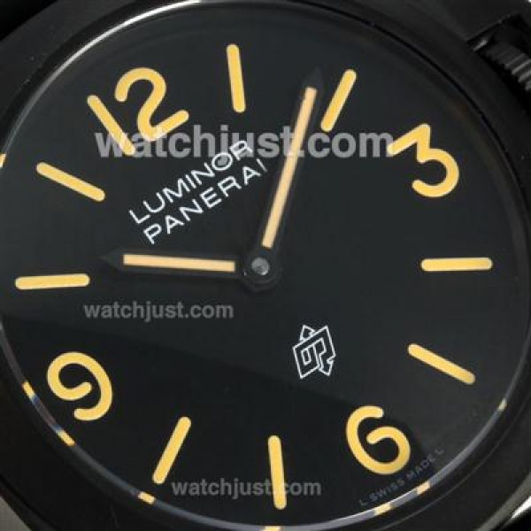 Panerai Luminor OP Logo Swiss Valjoux 7750 Movement PVD Case with Black Dial-Rubber Strap