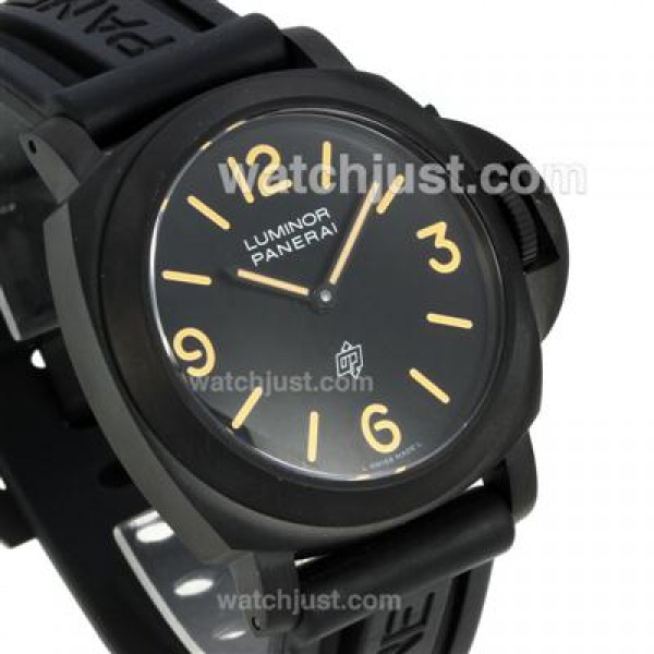 Panerai Luminor OP Logo Swiss Valjoux 7750 Movement PVD Case with Black Dial-Rubber Strap
