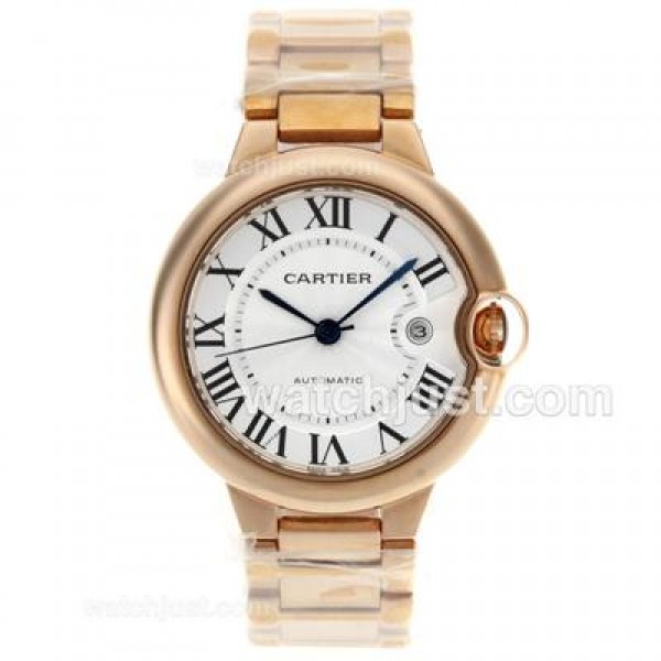 Cartier Ballon Bleu de Cartier Automatic Full Rose Gold with White Dial Man Size