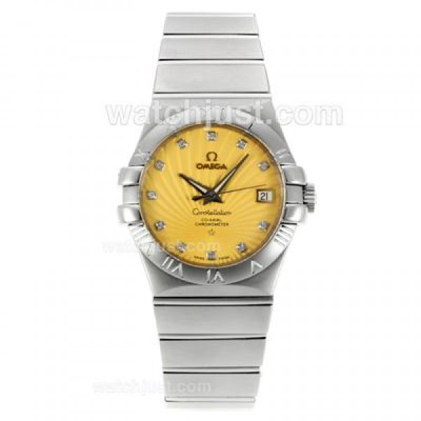 Omega Constellation Automatic Diamond Markers with Yellow Dial S/S-18K Plated Gold Movement