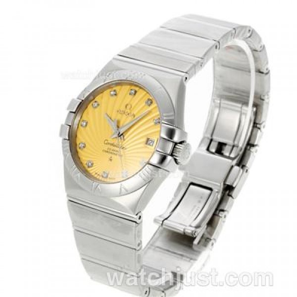 Omega Constellation Automatic Diamond Markers with Yellow Dial S/S-18K Plated Gold Movement