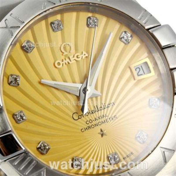 Omega Constellation Automatic Diamond Markers with Yellow Dial S/S-18K Plated Gold Movement