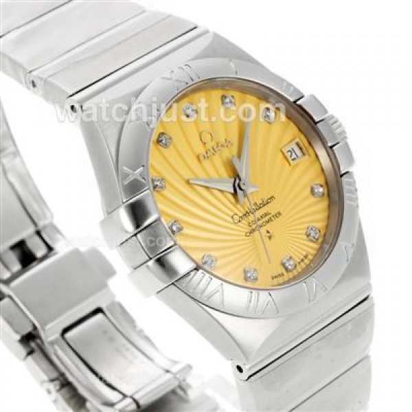 Omega Constellation Automatic Diamond Markers with Yellow Dial S/S-18K Plated Gold Movement