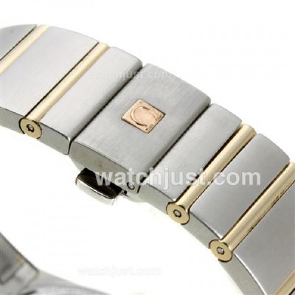 Omega Constellation Automatic Two Tone Diamond Bezel/Markers with Black Dial-18K Plated Gold Movement