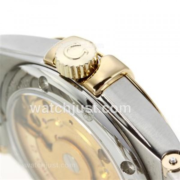 Omega Constellation Automatic Two Tone Diamond Bezel/Markers with Black Dial-18K Plated Gold Movement