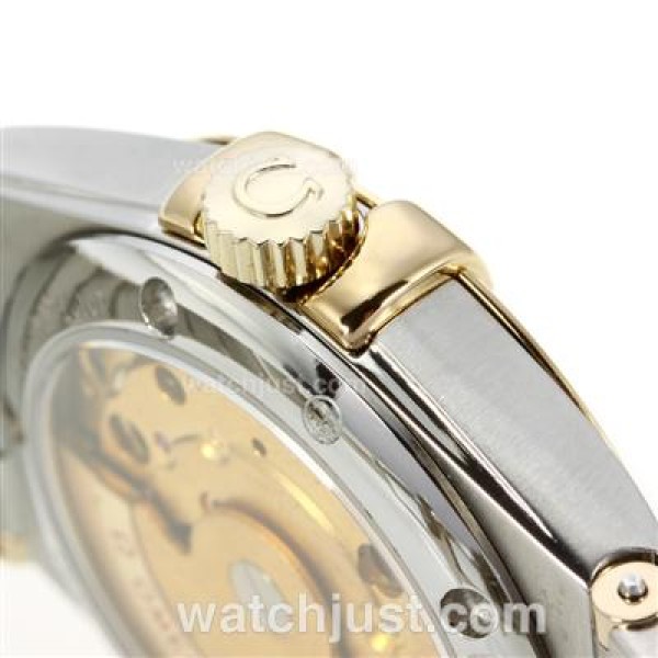 Omega Constellation Automatic Two Tone Diamond Bezel/Markers with White Dial-18K Plated Gold Movement