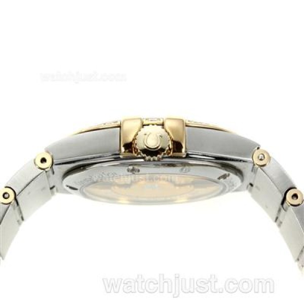 Omega Constellation Automatic Two Tone Diamond Bezel/Markers with White Dial-18K Plated Gold Movement