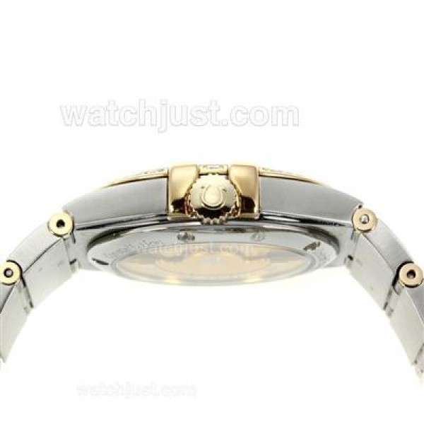 Omega Constellation Automatic Two Tone Diamond Bezel with Golden Dial-18K Plated Gold Movement