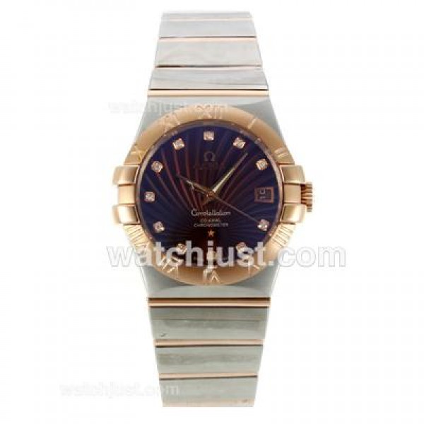 Omega Constellation Automatic Two Tone Diamond Markers with Black Dial-18K Plated Gold Movement