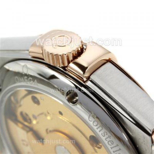 Omega Constellation Automatic Two Tone Diamond Markers with Black Dial-18K Plated Gold Movement