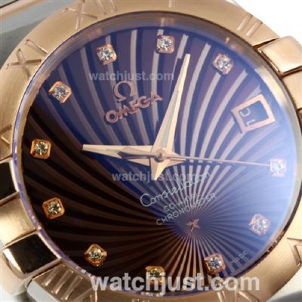 Omega Constellation Automatic Two Tone Diamond Markers with Black Dial-18K Plated Gold Movement