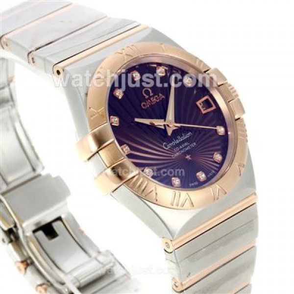 Omega Constellation Automatic Two Tone Diamond Markers with Black Dial-18K Plated Gold Movement