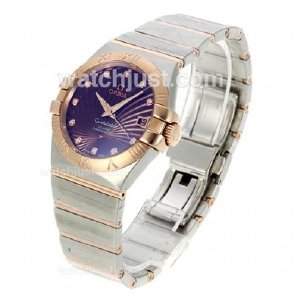 Omega Constellation Automatic Two Tone Diamond Markers with Black Dial-18K Plated Gold Movement
