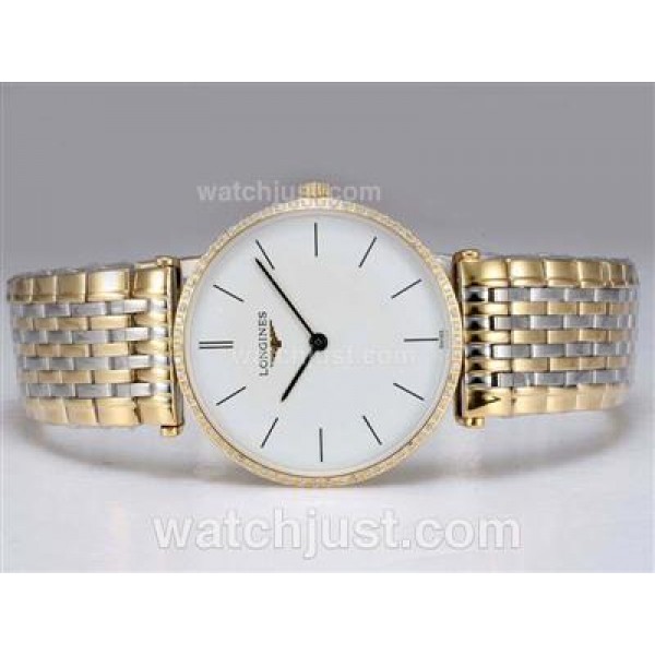 Longines La Grande Classique Swiss ETA Movement Two Tone with Diamond Bezel-White Dial Couple Watch