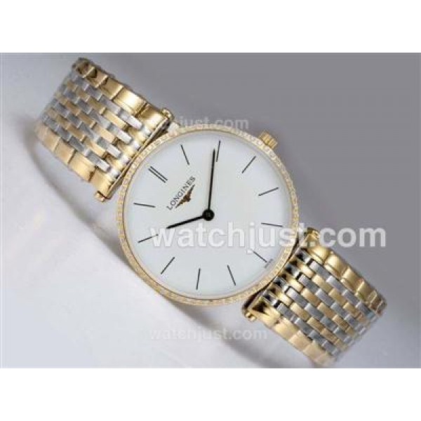 Longines La Grande Classique Swiss ETA Movement Two Tone with Diamond Bezel-White Dial Couple Watch