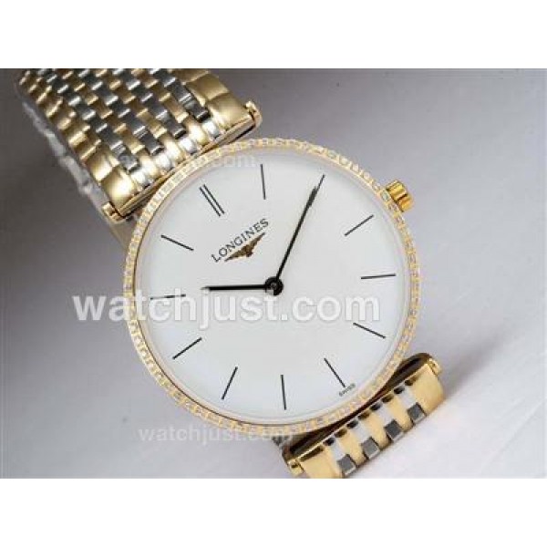 Longines La Grande Classique Swiss ETA Movement Two Tone with Diamond Bezel-White Dial Couple Watch
