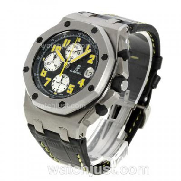 UK Perfect Replica Audemars Piguet Royal Oak Offshore Chronograph Swiss Valjoux 7750 Movement with Black Dial-Leather Strap
