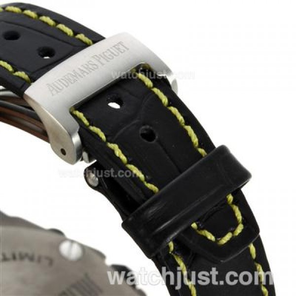 UK Perfect Replica Audemars Piguet Royal Oak Offshore Chronograph Swiss Valjoux 7750 Movement with Black Dial-Leather Strap
