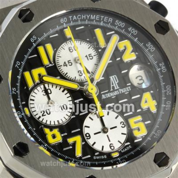 UK Perfect Replica Audemars Piguet Royal Oak Offshore Chronograph Swiss Valjoux 7750 Movement with Black Dial-Leather Strap