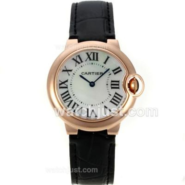 Cartier Ballon bleu de Cartier Rose Gold Case with MOP Dial-Black Leather Strap-Sapphire Glass