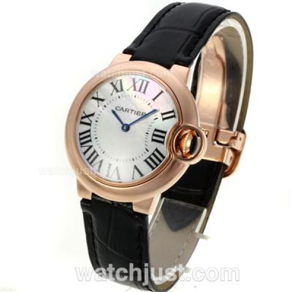 Cartier Ballon bleu de Cartier Rose Gold Case with MOP Dial-Black Leather Strap-Sapphire Glass