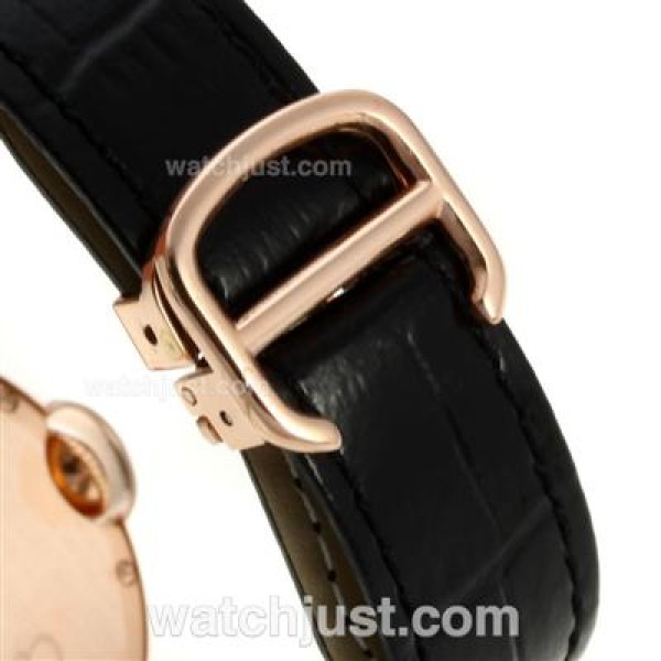 Cartier Ballon bleu de Cartier Rose Gold Case with MOP Dial-Black Leather Strap-Sapphire Glass
