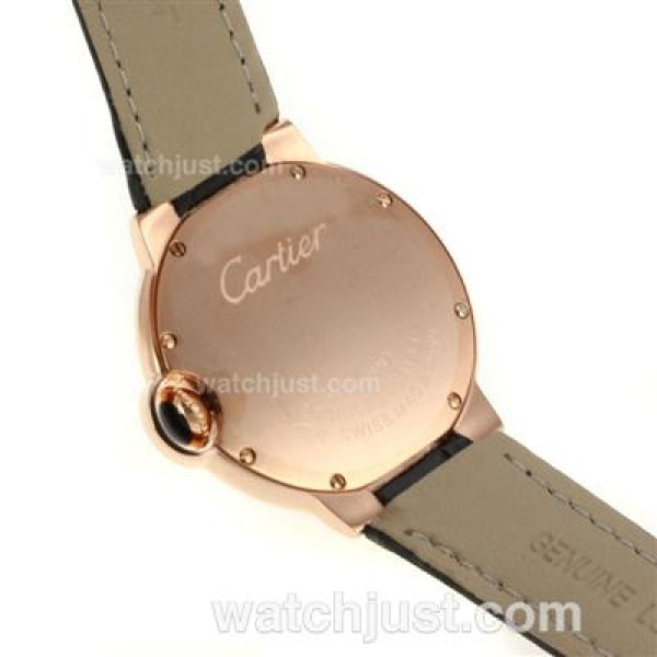 Cartier Ballon bleu de Cartier Rose Gold Case with MOP Dial-Black Leather Strap-Sapphire Glass