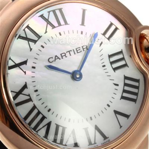 Cartier Ballon bleu de Cartier Rose Gold Case with MOP Dial-Black Leather Strap-Sapphire Glass