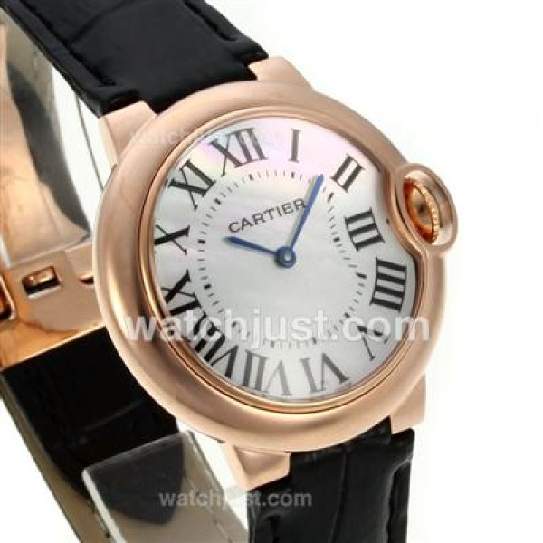 Cartier Ballon bleu de Cartier Rose Gold Case with MOP Dial-Black Leather Strap-Sapphire Glass