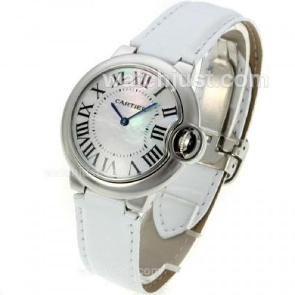 Cartier Ballon bleu de Cartier with MOP Dial-White Leather Strap-Sapphire Glass