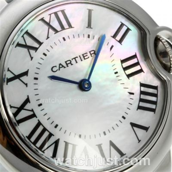 Cartier Ballon bleu de Cartier with MOP Dial-White Leather Strap-Sapphire Glass