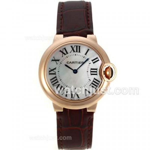 Cartier Ballon bleu de Cartier Rose Gold Case with MOP Dial-Brown Leather Strap-Sapphire Glass