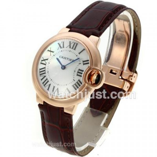 Cartier Ballon bleu de Cartier Rose Gold Case with MOP Dial-Brown Leather Strap-Sapphire Glass
