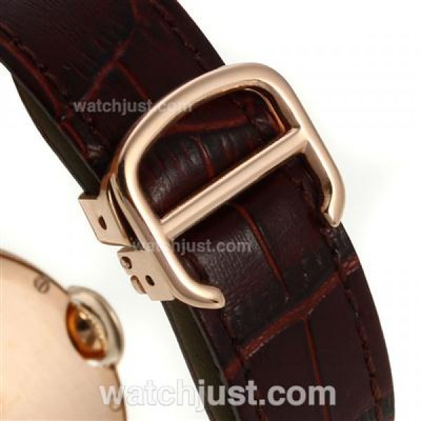 Cartier Ballon bleu de Cartier Rose Gold Case with MOP Dial-Brown Leather Strap-Sapphire Glass