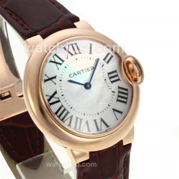 Cartier Ballon bleu de Cartier Rose Gold Case with MOP Dial-Brown Leather Strap-Sapphire Glass