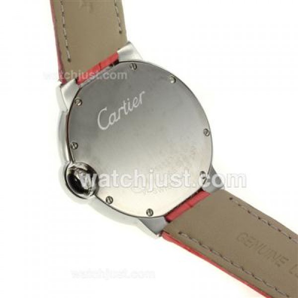 Cartier Ballon bleu de Cartier with MOP Dial-Pink Leather Strap-Sapphire Glass