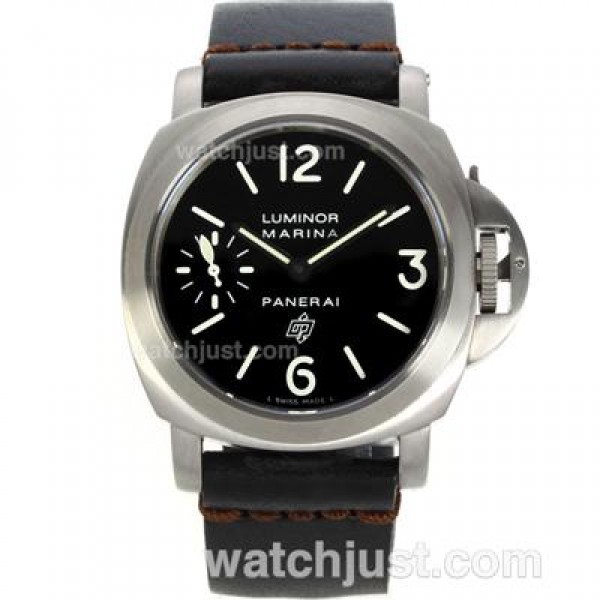 Panerai Luminor Marina OP Logo Unitas 6497 Movement Swan Neck Titanium Case with Black Dial-Leather Strap