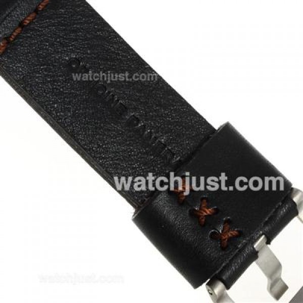 Panerai Luminor Marina OP Logo Unitas 6497 Movement Swan Neck Titanium Case with Black Dial-Leather Strap