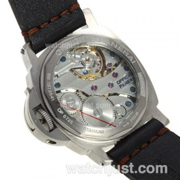Panerai Luminor Marina OP Logo Unitas 6497 Movement Swan Neck Titanium Case with Black Dial-Leather Strap