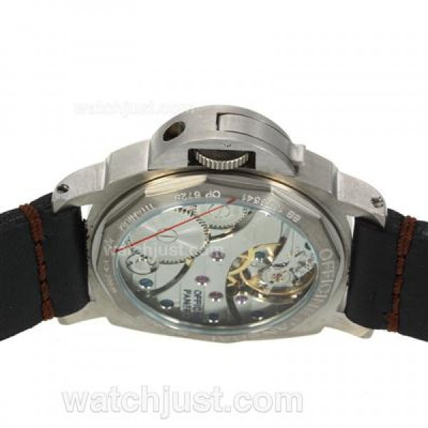 Panerai Luminor Marina OP Logo Unitas 6497 Movement Swan Neck Titanium Case with Black Dial-Leather Strap