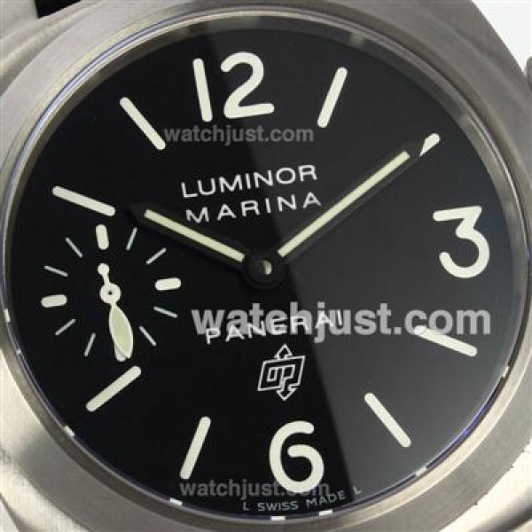 Panerai Luminor Marina OP Logo Unitas 6497 Movement Swan Neck Titanium Case with Black Dial-Leather Strap