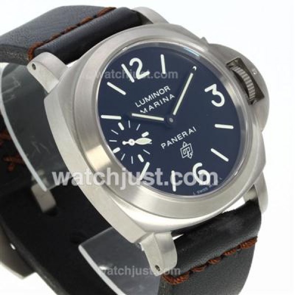 Panerai Luminor Marina OP Logo Unitas 6497 Movement Swan Neck Titanium Case with Black Dial-Leather Strap