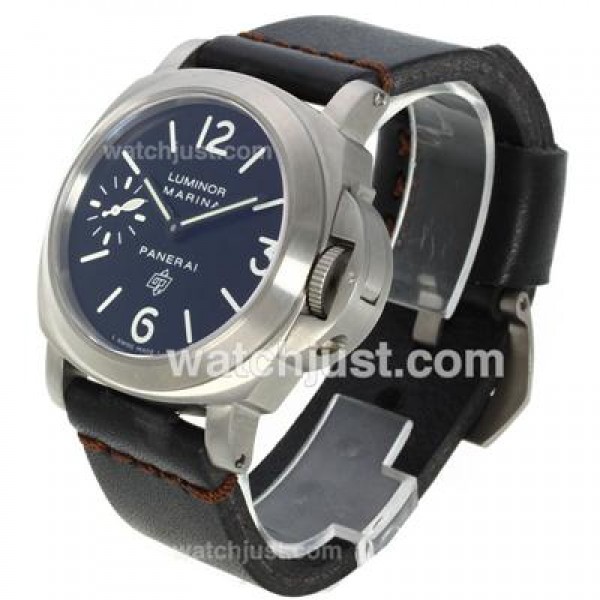 Panerai Luminor Marina OP Logo Unitas 6497 Movement Swan Neck Titanium Case with Black Dial-Leather Strap
