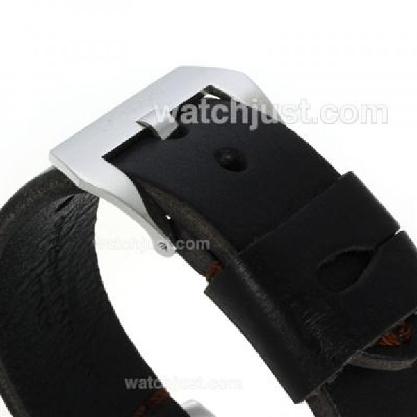 Panerai Luminor Unitas 6497 Movement Swan Neck with Black Dial-Leather Strap