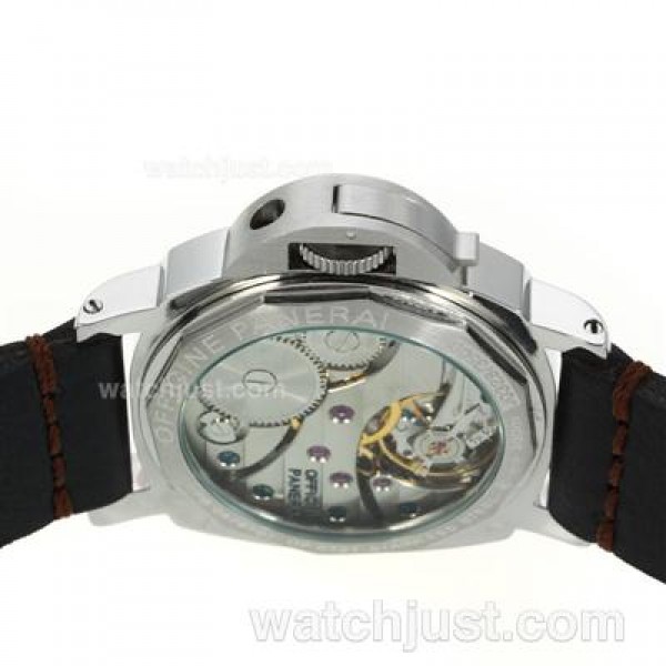 Panerai Luminor Unitas 6497 Movement Swan Neck with Black Dial-Leather Strap