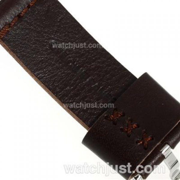 Panerai Luminor Marina Unitas 6497 Movement Swan Neck with Black Dial-Coffee Leather Strap
